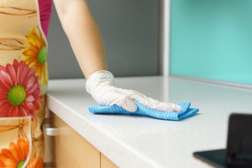 Technician preparing safe carpet cleaning equipment in a home