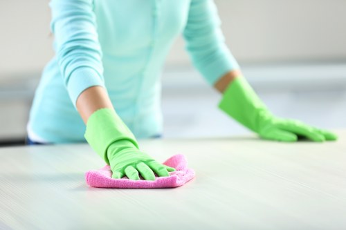 Deep upholstery cleaning equipment used on a fabric sofa